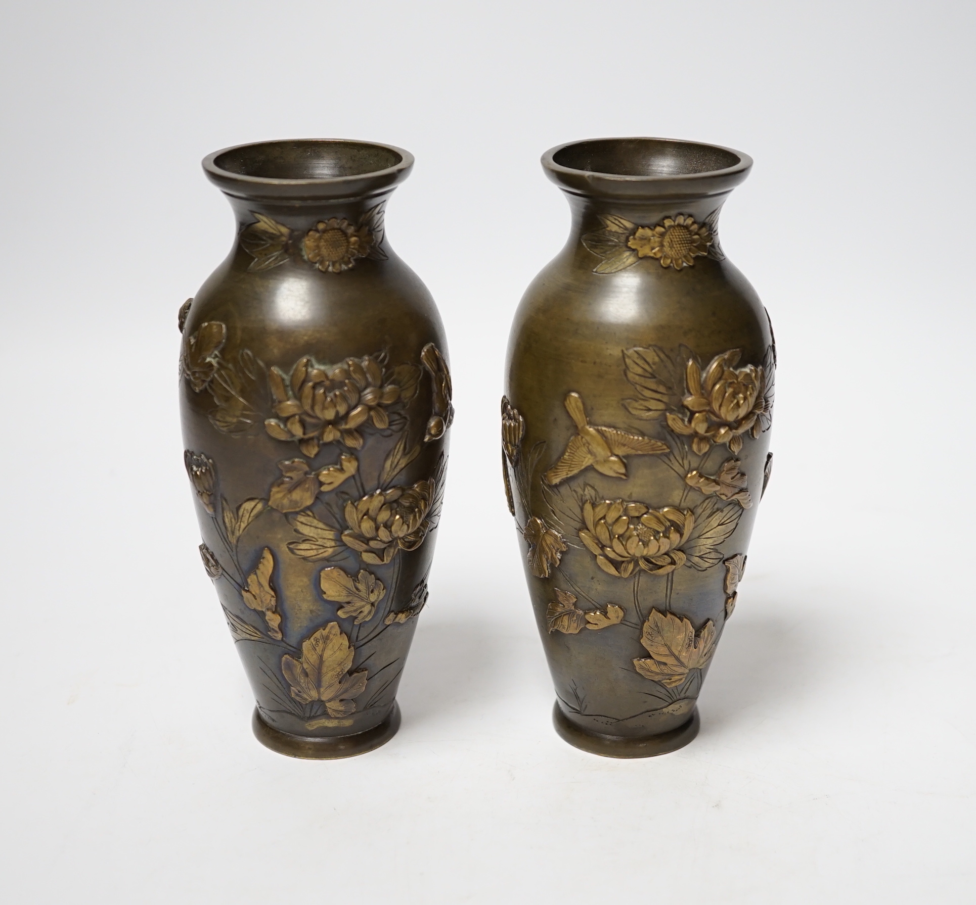 A pair of 19th century Japanese bronze vases, 15.5cm